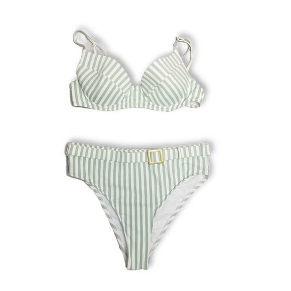 ONIA x WeWoreWhat Striped Bikini Set Lydia Top Emily Bottoms in Pistachio Green - Picture 1 of 13
